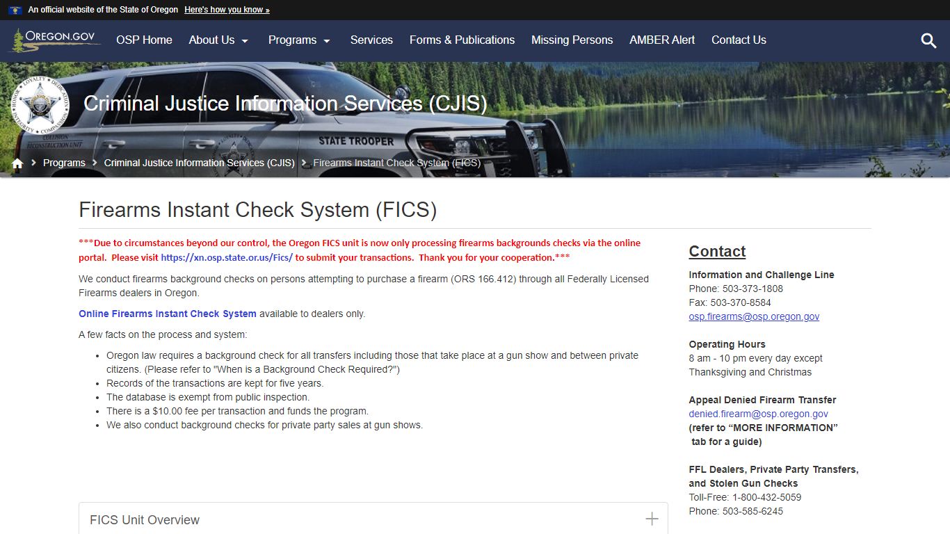 Firearms Instant Check System (FICS) - State of Oregon